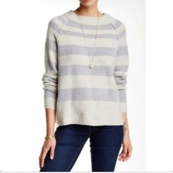 Free People Wool Blend Mockneck Striped Cozy Knit Sweater Small - Picture 1 of 10